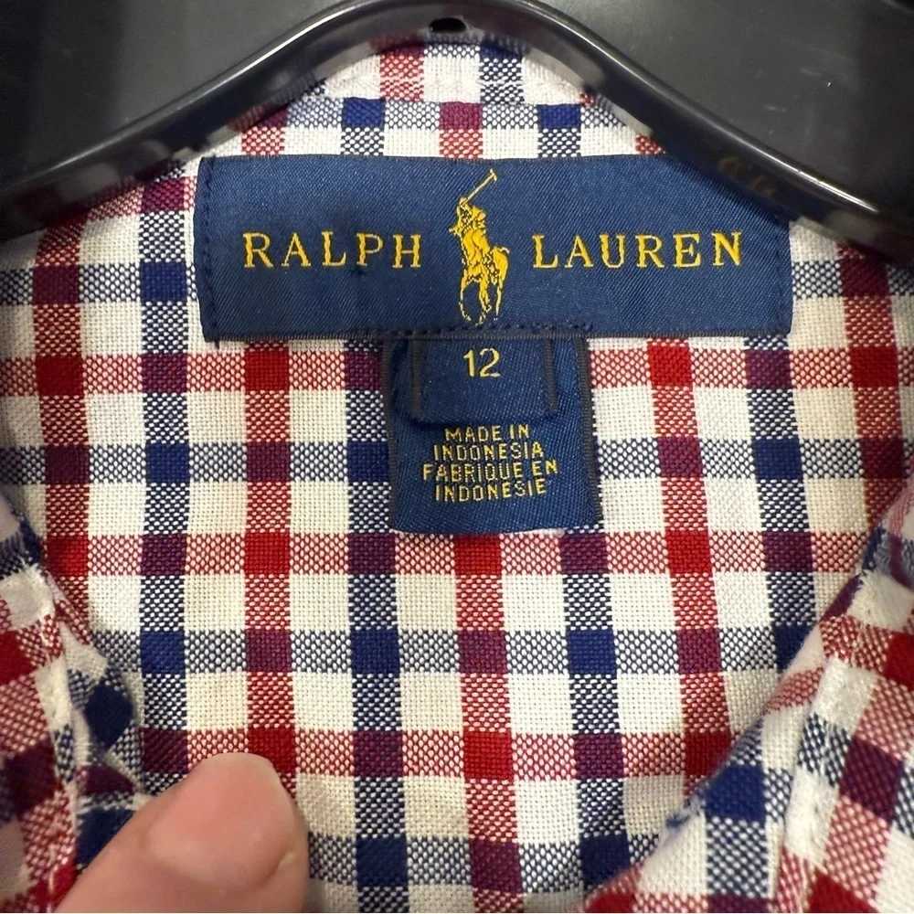 Ralph Lauren Boys 2 PCs Set Blue Snowflake 1/4 Zip Sweater & Plaid Shirt M 10-12